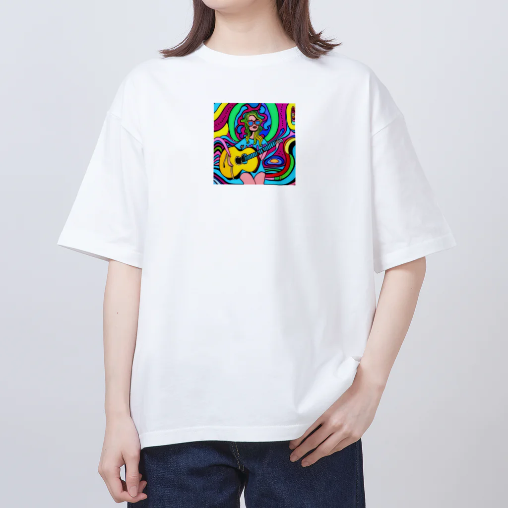 R4PPUKUのギターを弾く奇妙な少女 オーバーサイズTシャツ