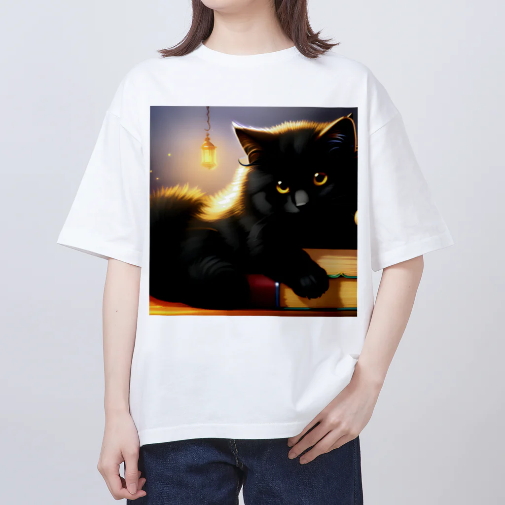 ねこノートの黒猫まるまり寝 オーバーサイズTシャツ