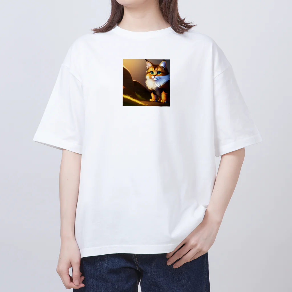 ワンダーワールド・ワンストップのかわいい猫のイラストグッズ Oversized T-Shirt