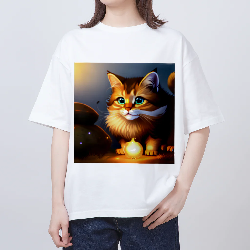 toshiオリジナルshopのフワフワにゃんこのイラストグッズ Oversized T-Shirt