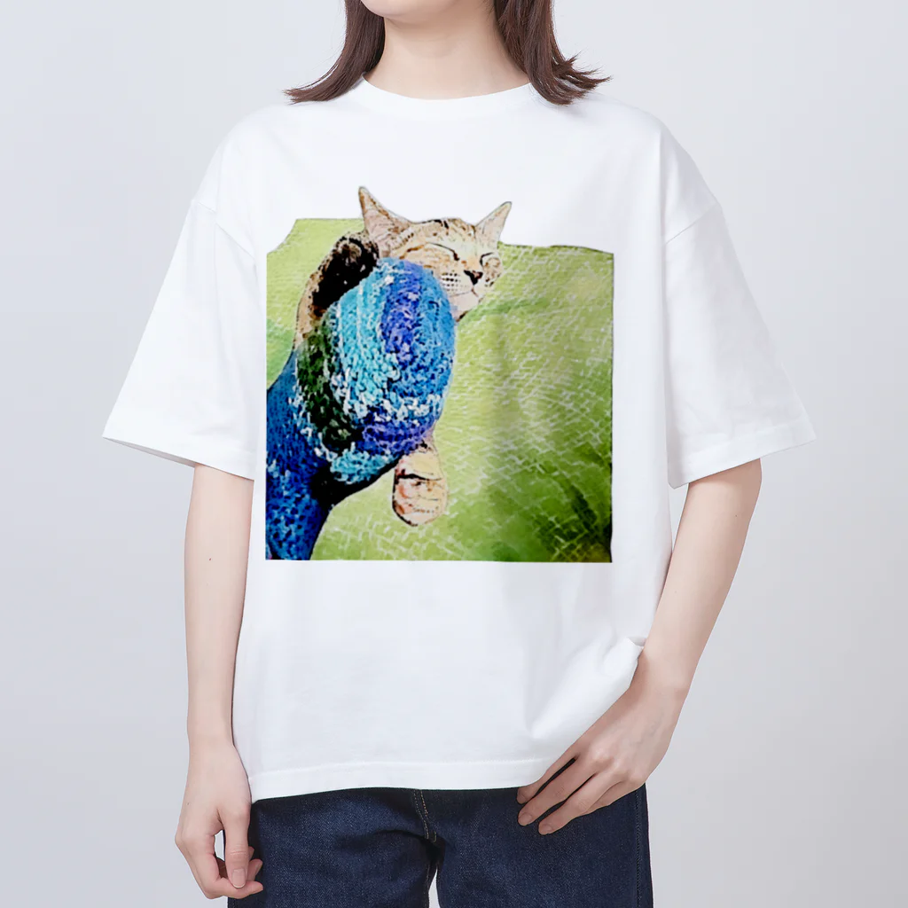 コハクの猫のコハクと編みぐるみ オーバーサイズTシャツ