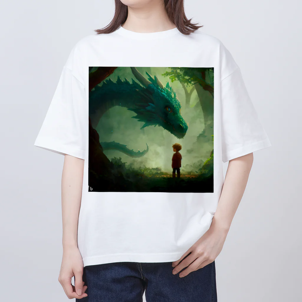 Wakuryuの八恩森の守り緑愛龍と少年 Oversized T-Shirt