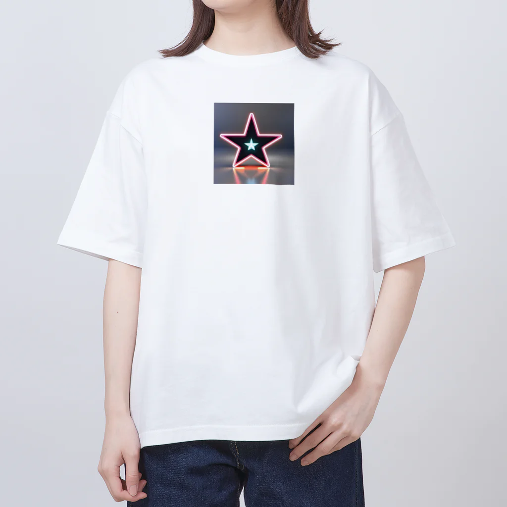 ネオンスターショップのネオンカラーの宇宙に浮かぶ星 オーバーサイズTシャツ