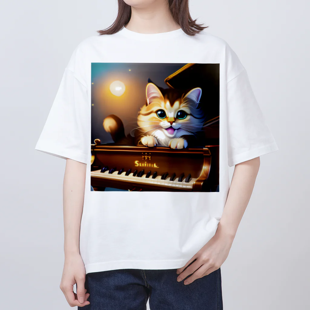 kitten pianistの子猫ピアニスト-1 オーバーサイズTシャツ