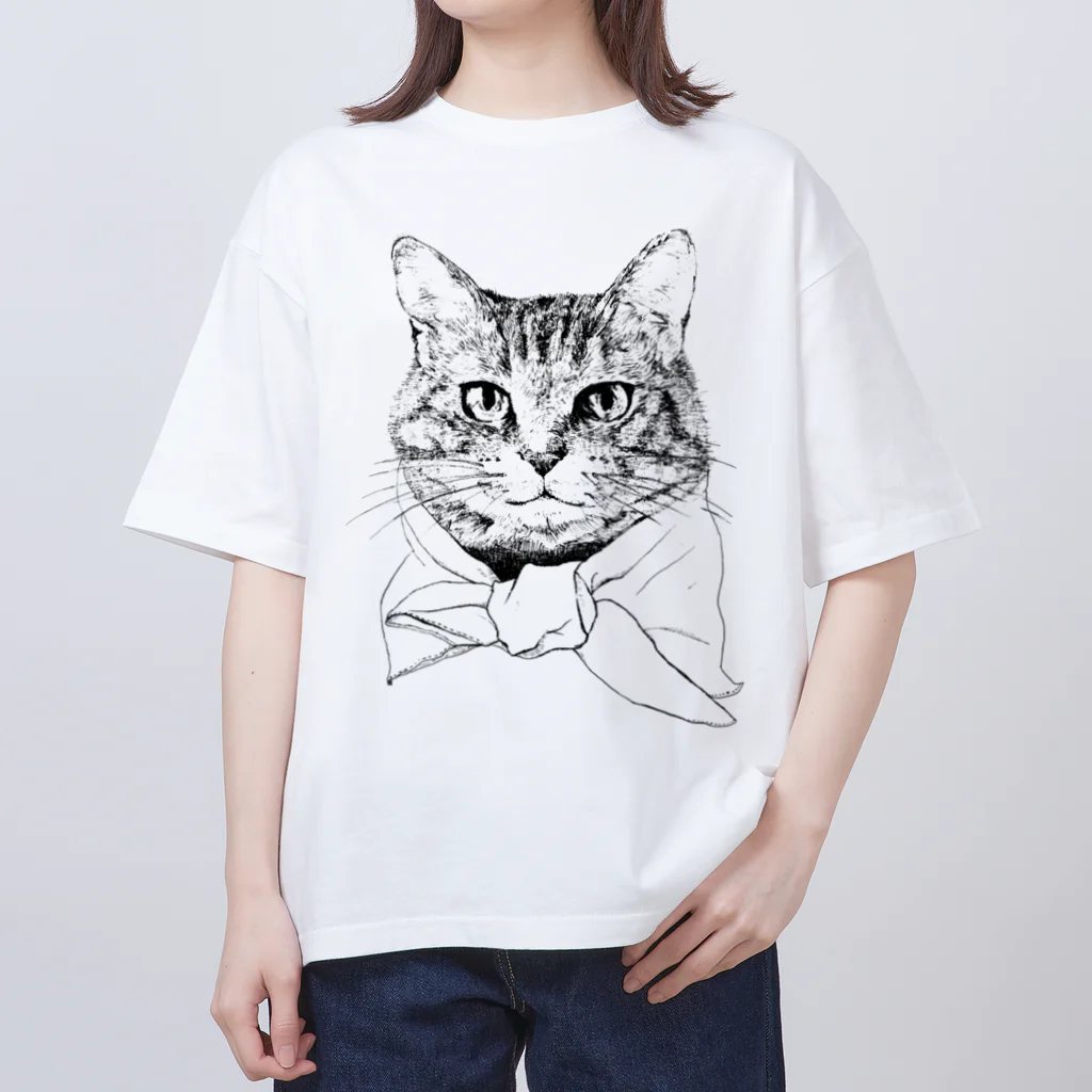 猫竹（nekotake)のペン画のしましま猫ちゃん Oversized T-Shirt