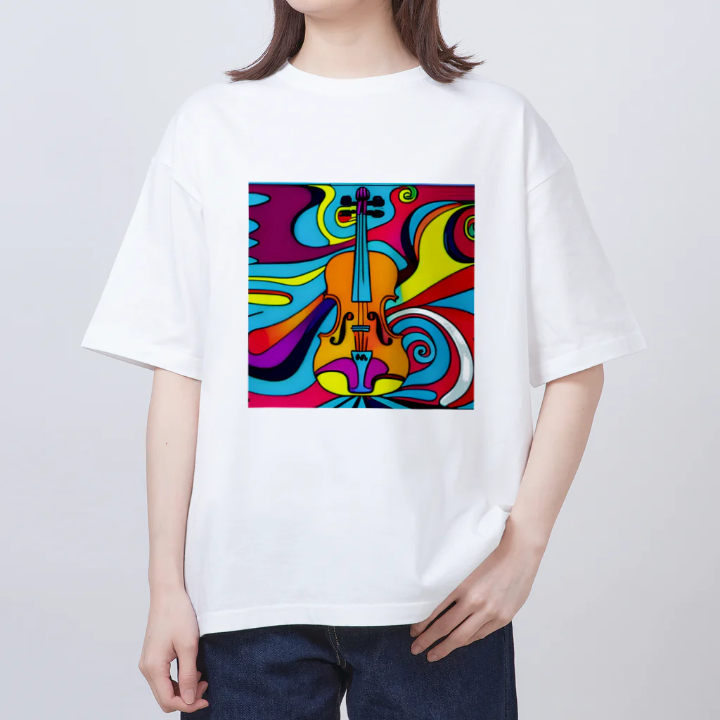 stugio_kの鮮やかなバイオリン柄 オーバーサイズTシャツ