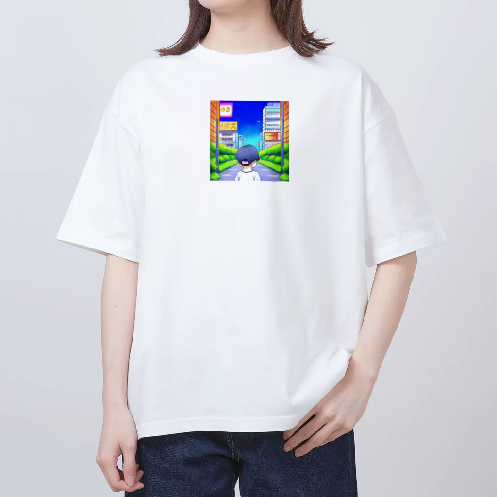 kohryuの男の子と街並み オーバーサイズTシャツ