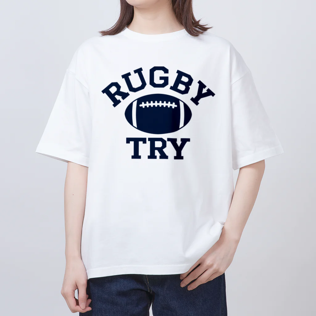 sports_tower スポーツタワーのラグビー・RUGBY・単色・グッズ・デザイン・楕円形ボール・イラスト・スポーツ・Tシャツ・男子・女子・かっこいい・かわいい・選手・ラガーマン・インゴール・ラグビーユニオン・ラグビーリーグ Oversized T-Shirt