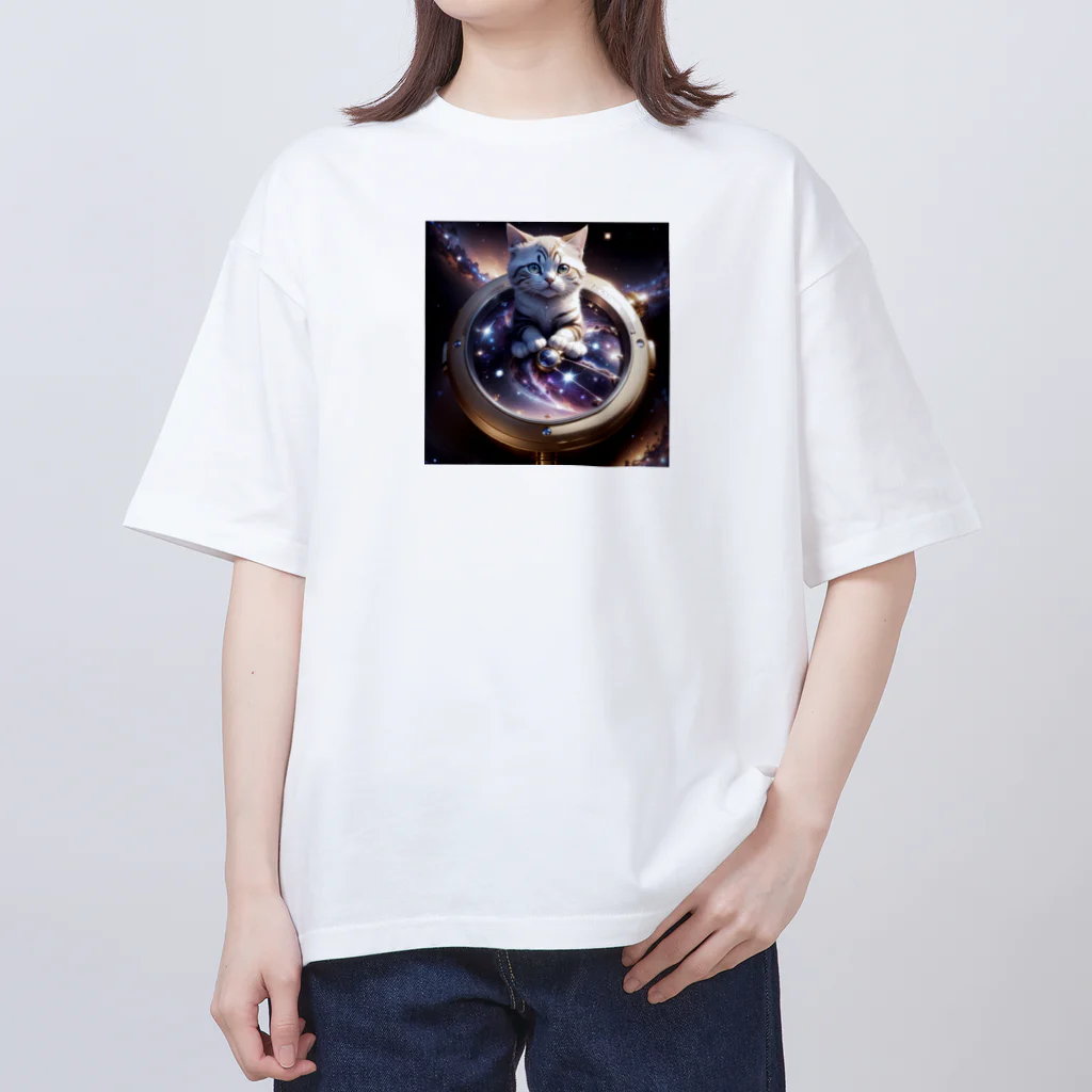 catgoodsの猫と宇宙の時計 オーバーサイズTシャツ