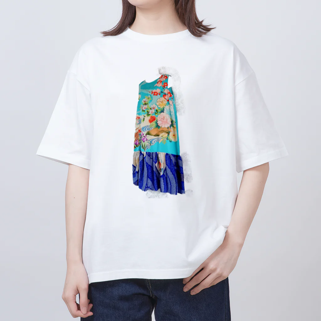 KeishopCreations - 日本の美をあなたにのハンドメイドリメイク着物青 オーバーサイズTシャツ