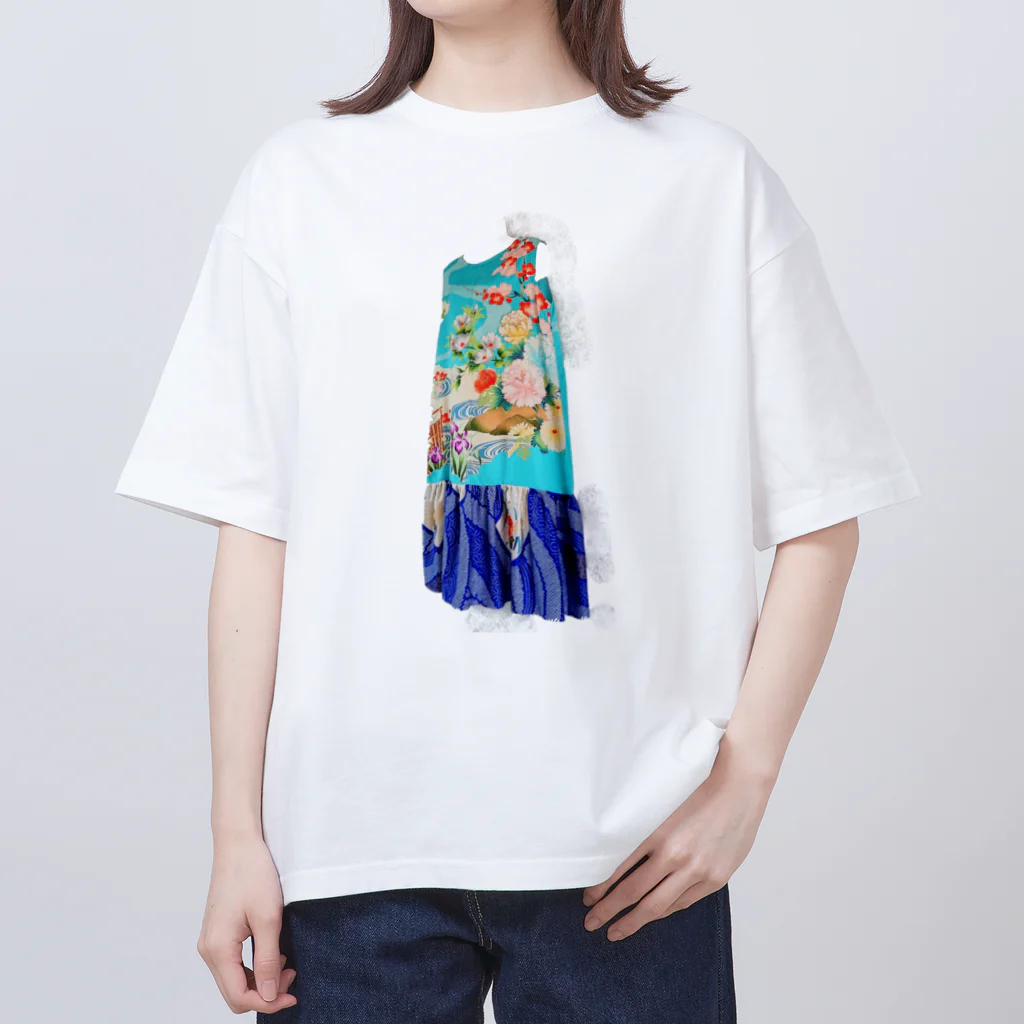 KeishopCreations - 日本の美をあなたにのハンドメイドリメイク着物青 Oversized T-Shirt