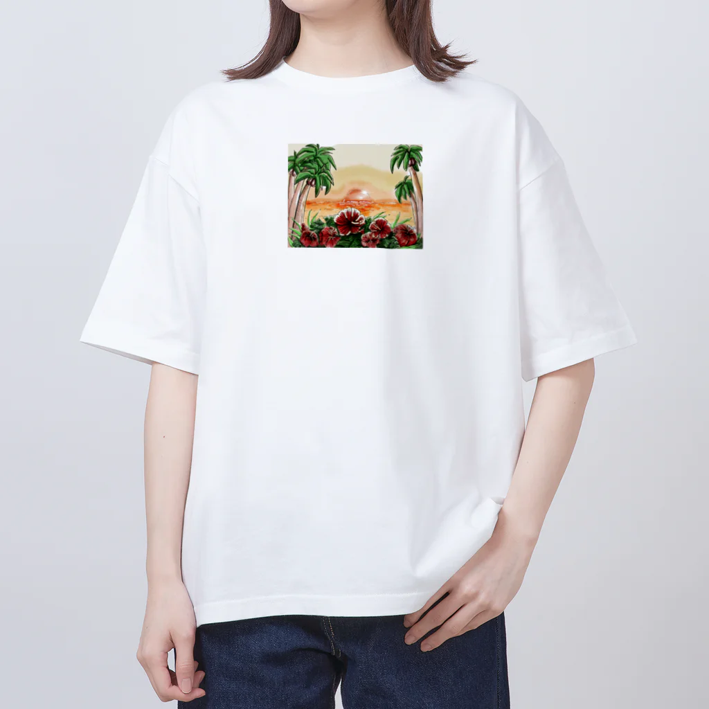 la-mer-sireneのハイビスカスのサンセット Oversized T-Shirt