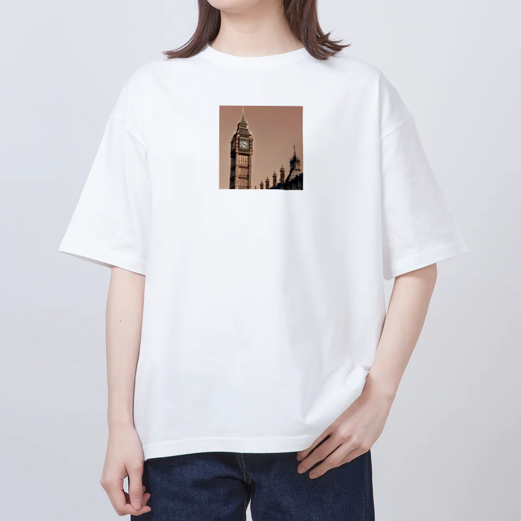 K-K123456のレトロなビックベンのイラストグッズ オーバーサイズTシャツ