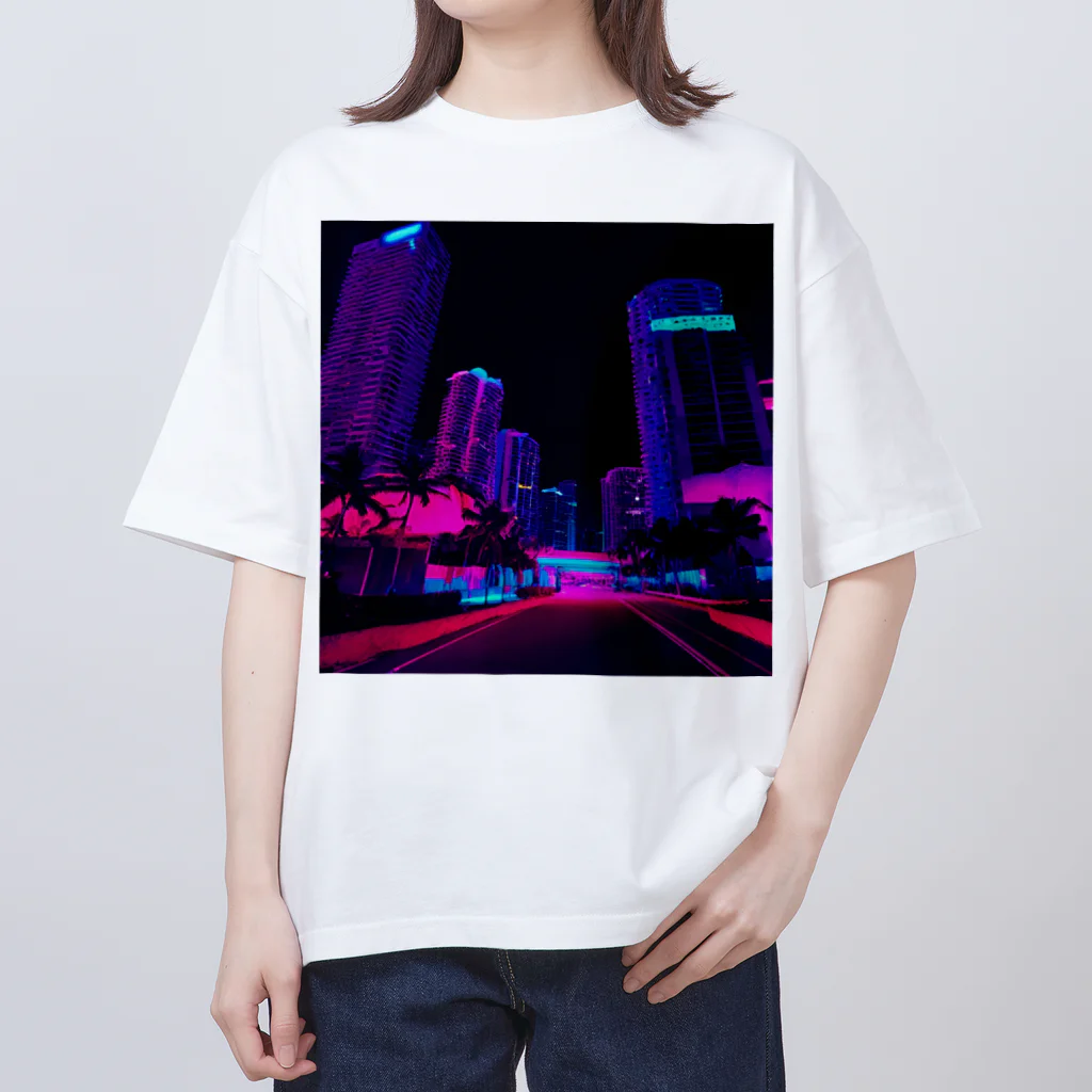 PCFTのネオン風都市 オーバーサイズTシャツ