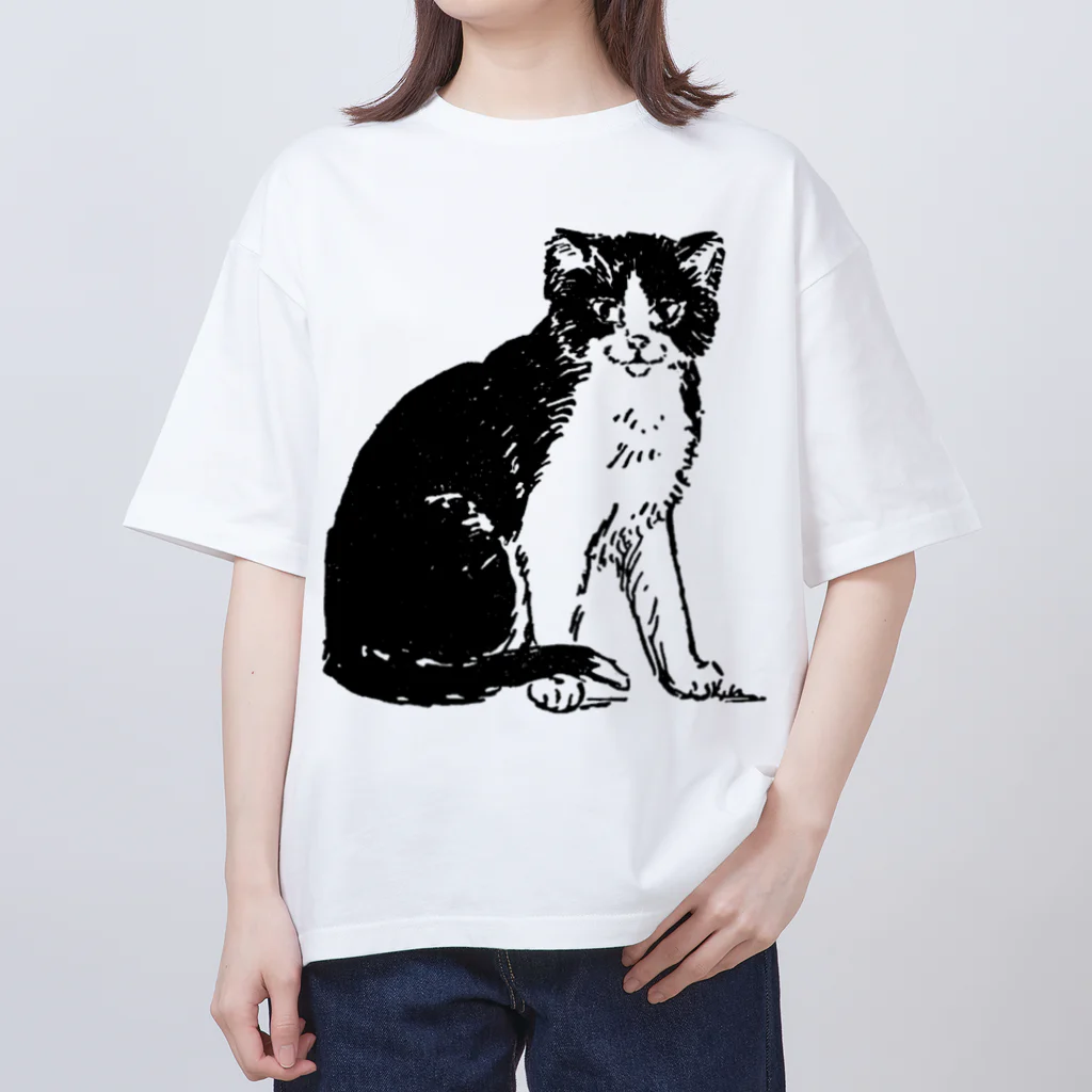 Saza-nami Antique designの白黒ねこ Oversized T-Shirt