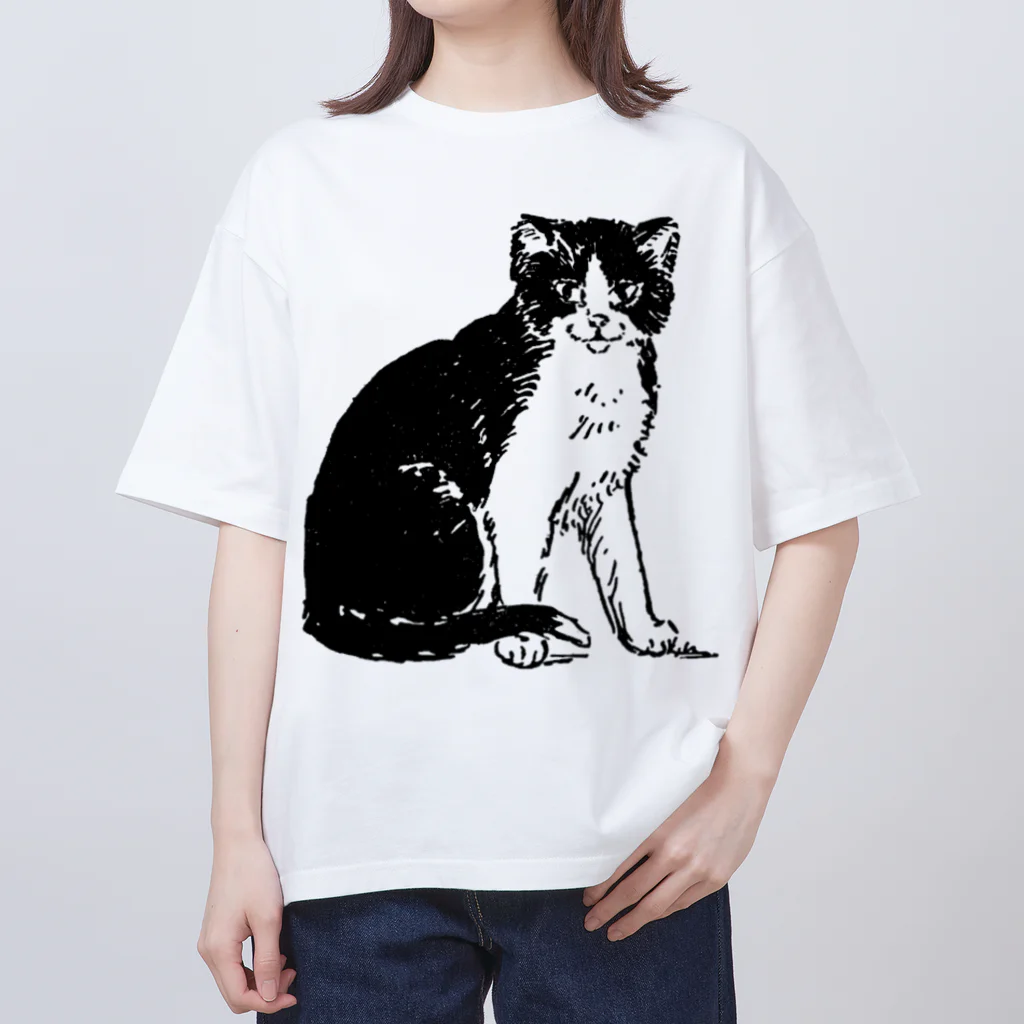 Saza-nami Antique designの白黒ねこ オーバーサイズTシャツ