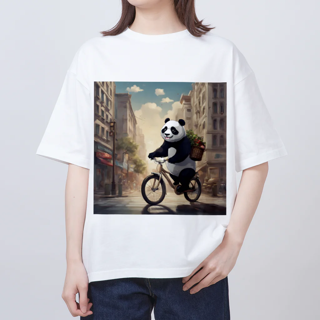 ルノルノの自転車でお買い物パンダくん Oversized T-Shirt