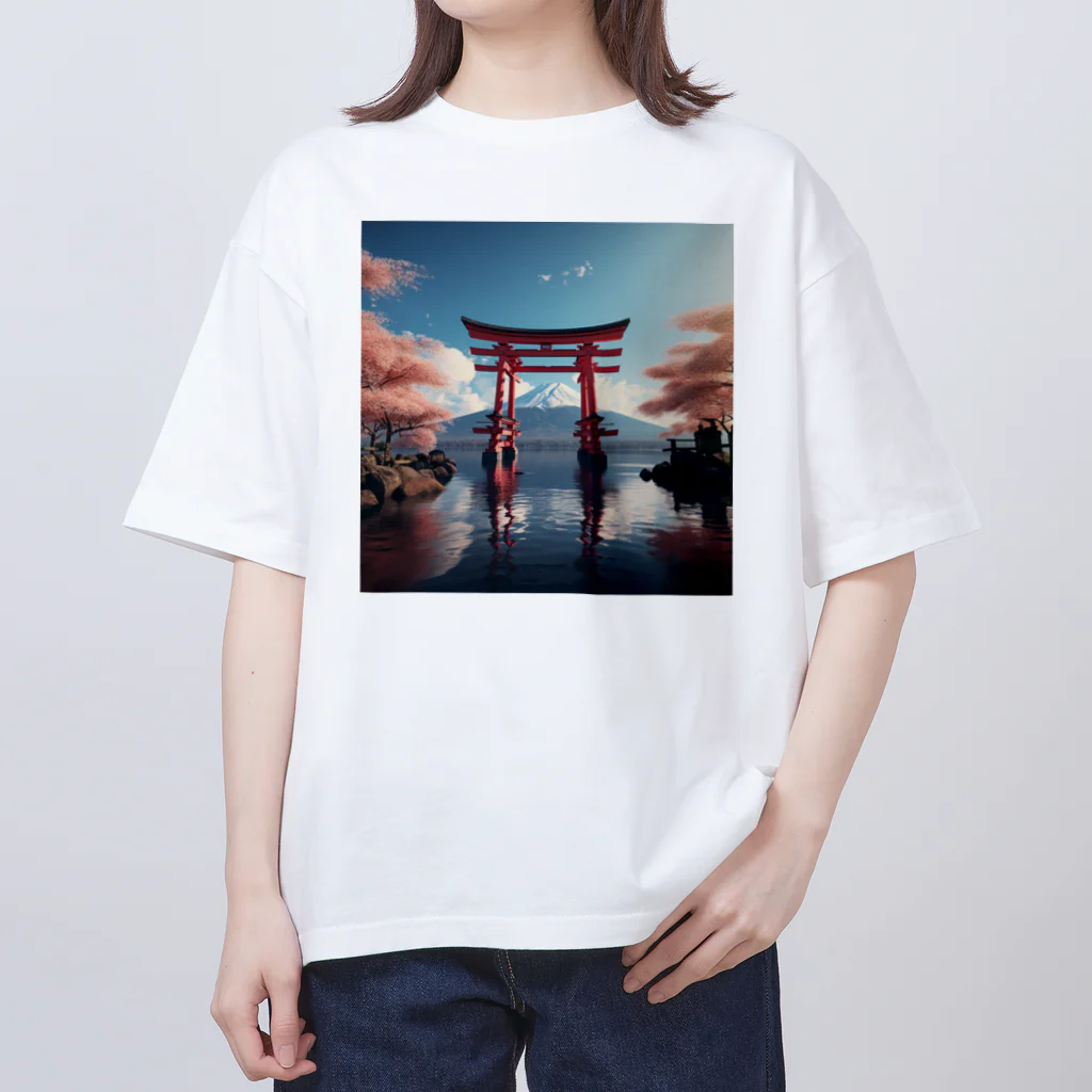 HRC_SUZURI-01の神社 富士山と鳥居 Oversized T-Shirt