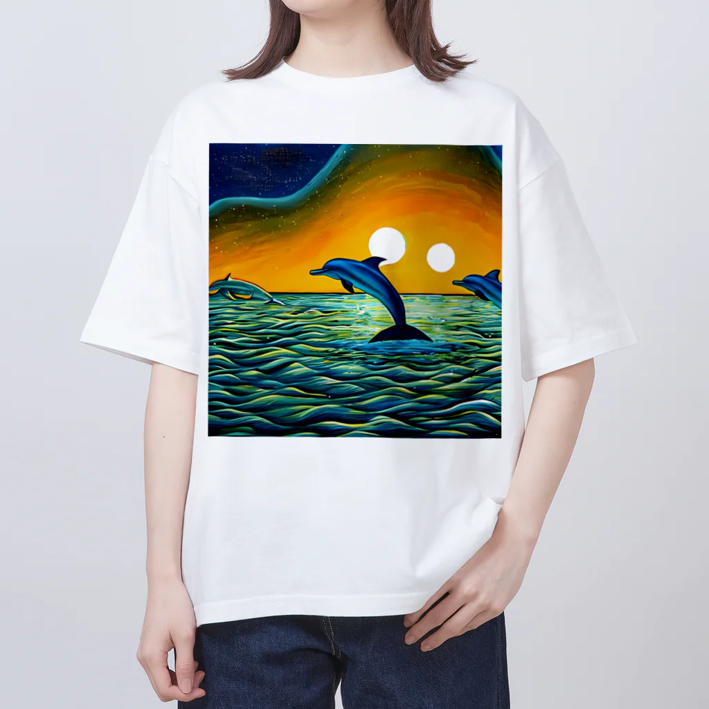 ワシの趣味の夕焼けの海とイルカ達 Oversized T-Shirt