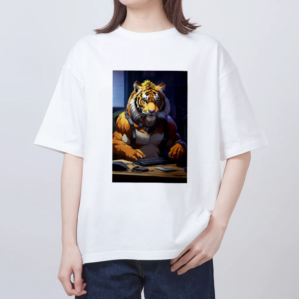 Tora Kizuのかっこいいマッスル虎のエンジニア オーバーサイズTシャツ