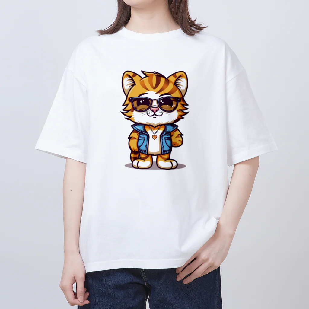 Vasetti_pressのベストを着たトラ オーバーサイズTシャツ