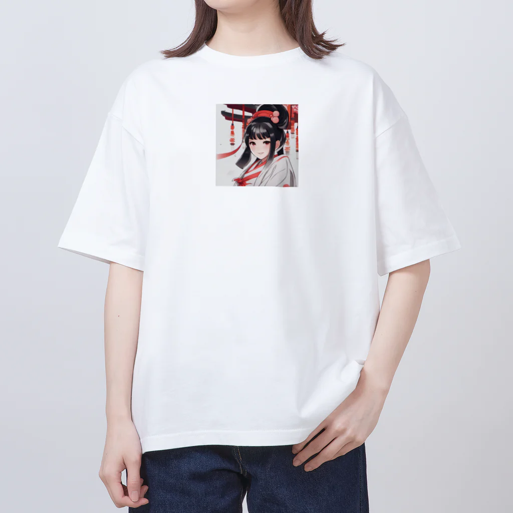 ワンダーワールド・ワンストップの巫女服を着た綺麗なポニーテール女性のグッズ Oversized T-Shirt