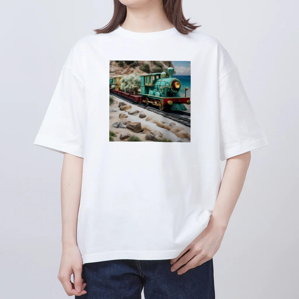 kenarakawaの海沿い走る汽車グッズ オーバーサイズTシャツ