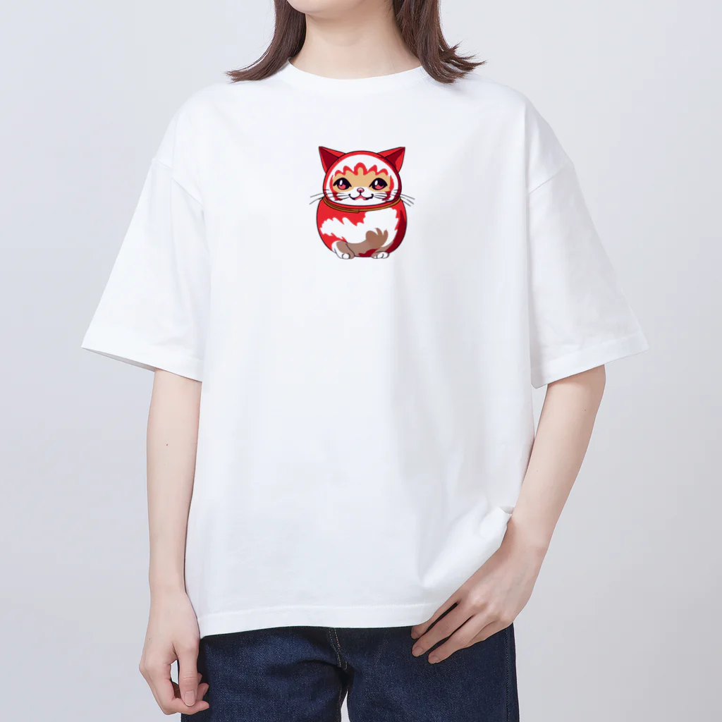 可愛い猫ちゃんの開運ダルマ猫ちゃん Oversized T-Shirt