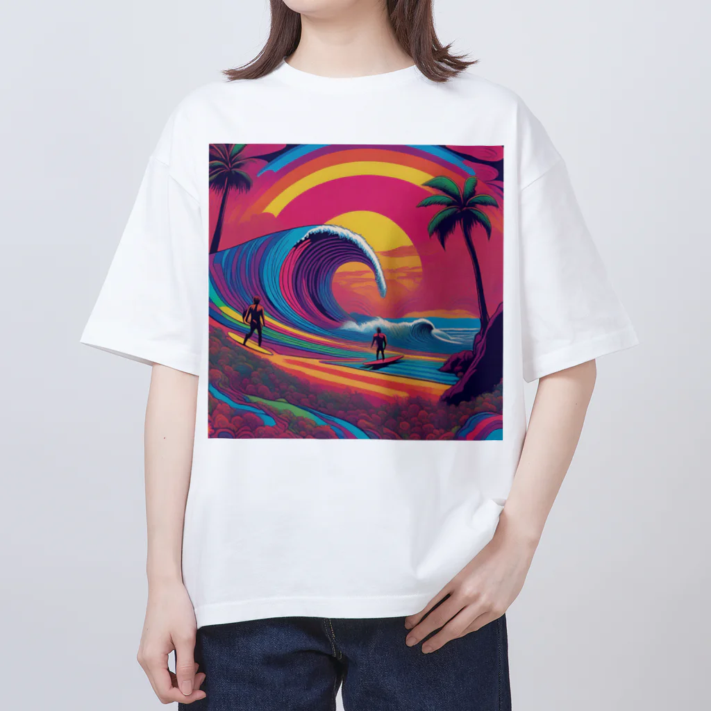 Sea Side TropicalのTropical Beach Surfer Art Oversized T-Shirt