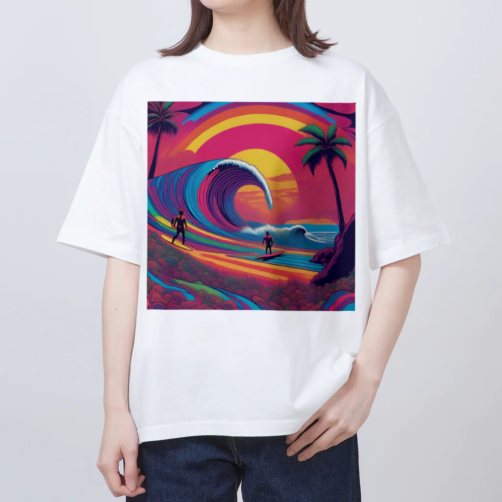 Sea Side TropicalのTropical Beach Surfer Art オーバーサイズTシャツ