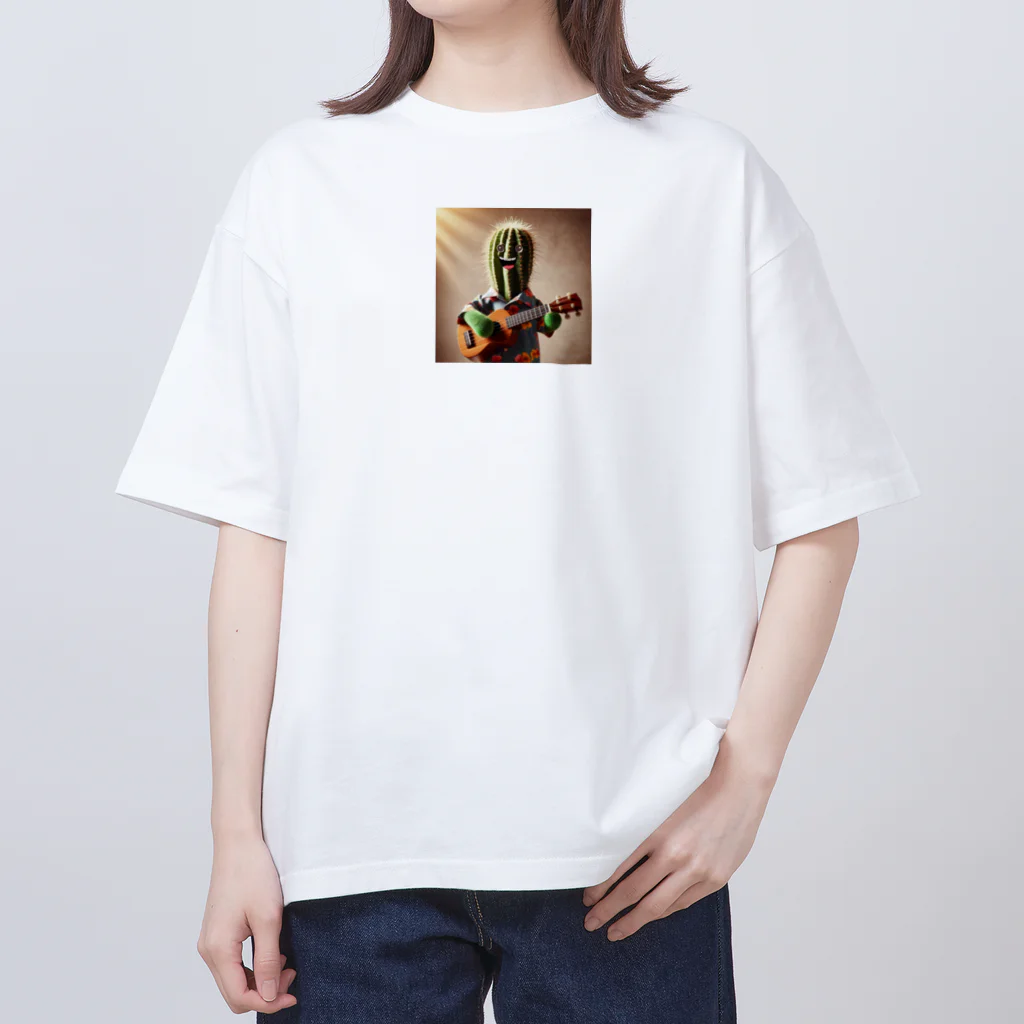 ワンダーワールド・ワンストップのハワイアンシャツを着てウクレレを弾くサボテン Oversized T-Shirt