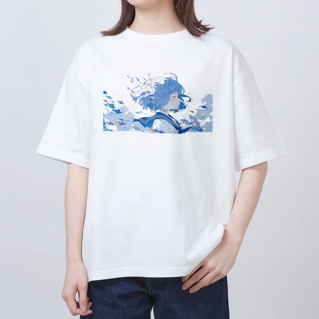 巴里/pari@のセーラー服と泳ぐ魚/blue Oversized T-Shirt