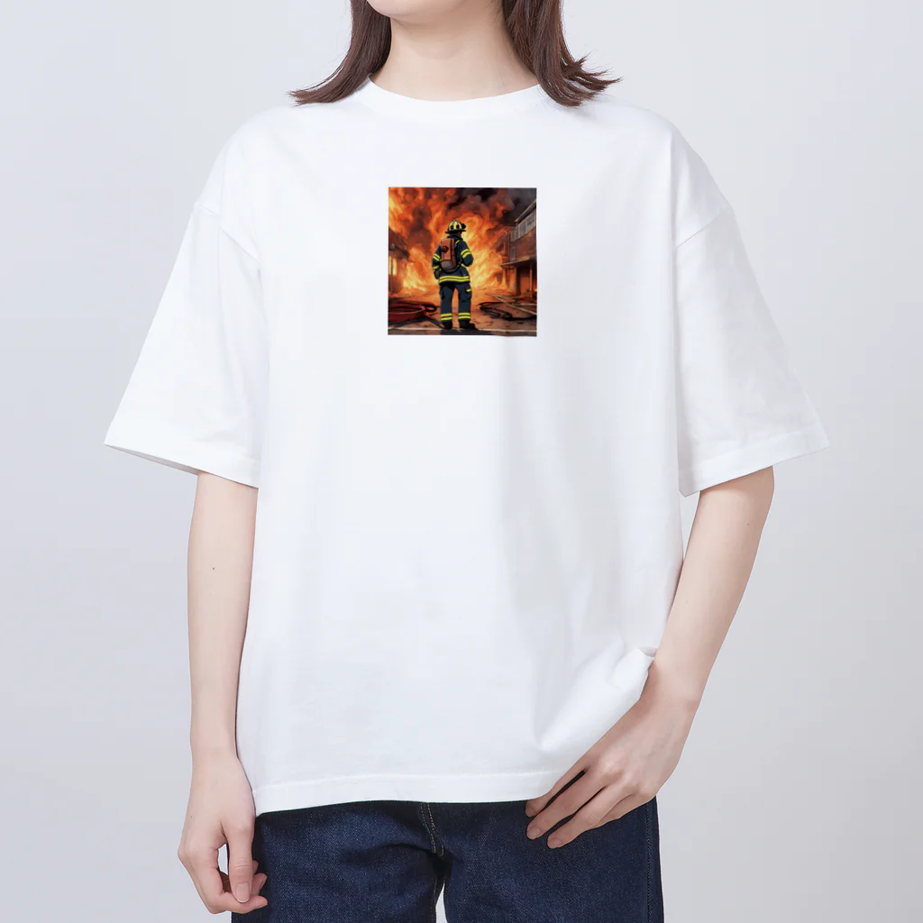 もふもふの火災現場の勇敢な消防士のグッズ Oversized T-Shirt