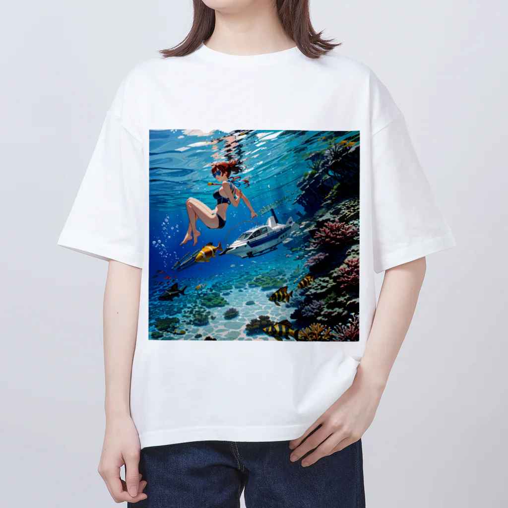 川碕いつき@バ美肉ゲーム実況者Vtuberの少女と熱帯魚 オーバーサイズTシャツ