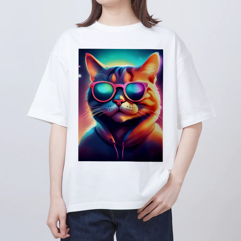 動物のオシャレ屋のサングラスをしている猫 Oversized T-Shirt