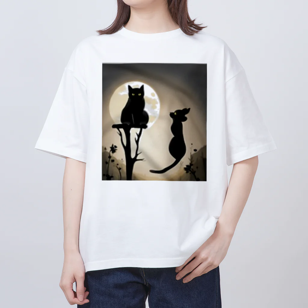 YOKAZE KASUMIの月夜が背景のクールな猫！ Oversized T-Shirt