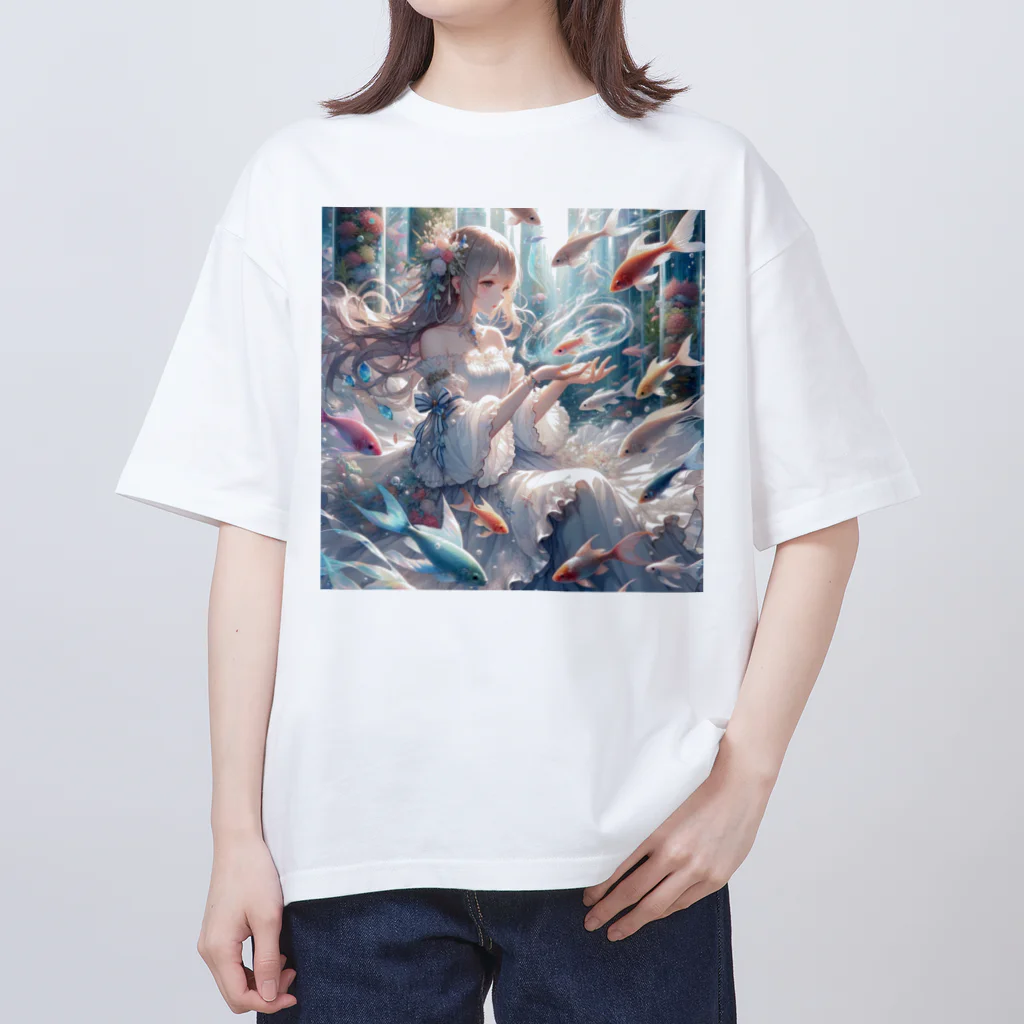 AIと愛とARTのSHOPの魚と少女 オーバーサイズTシャツ