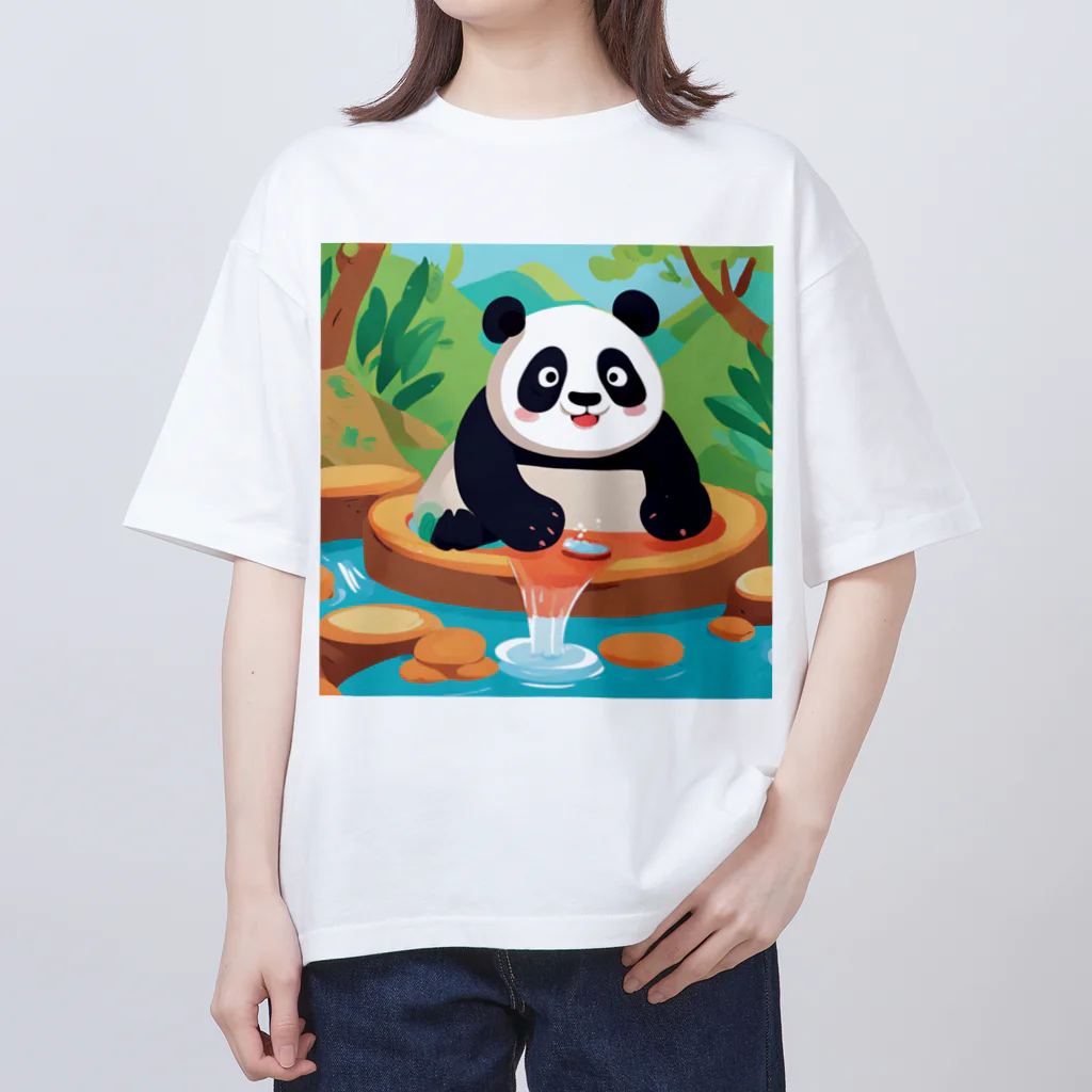 萌えキャラ大好きの温泉を楽しむパンダイラストのグッズ Oversized T-Shirt