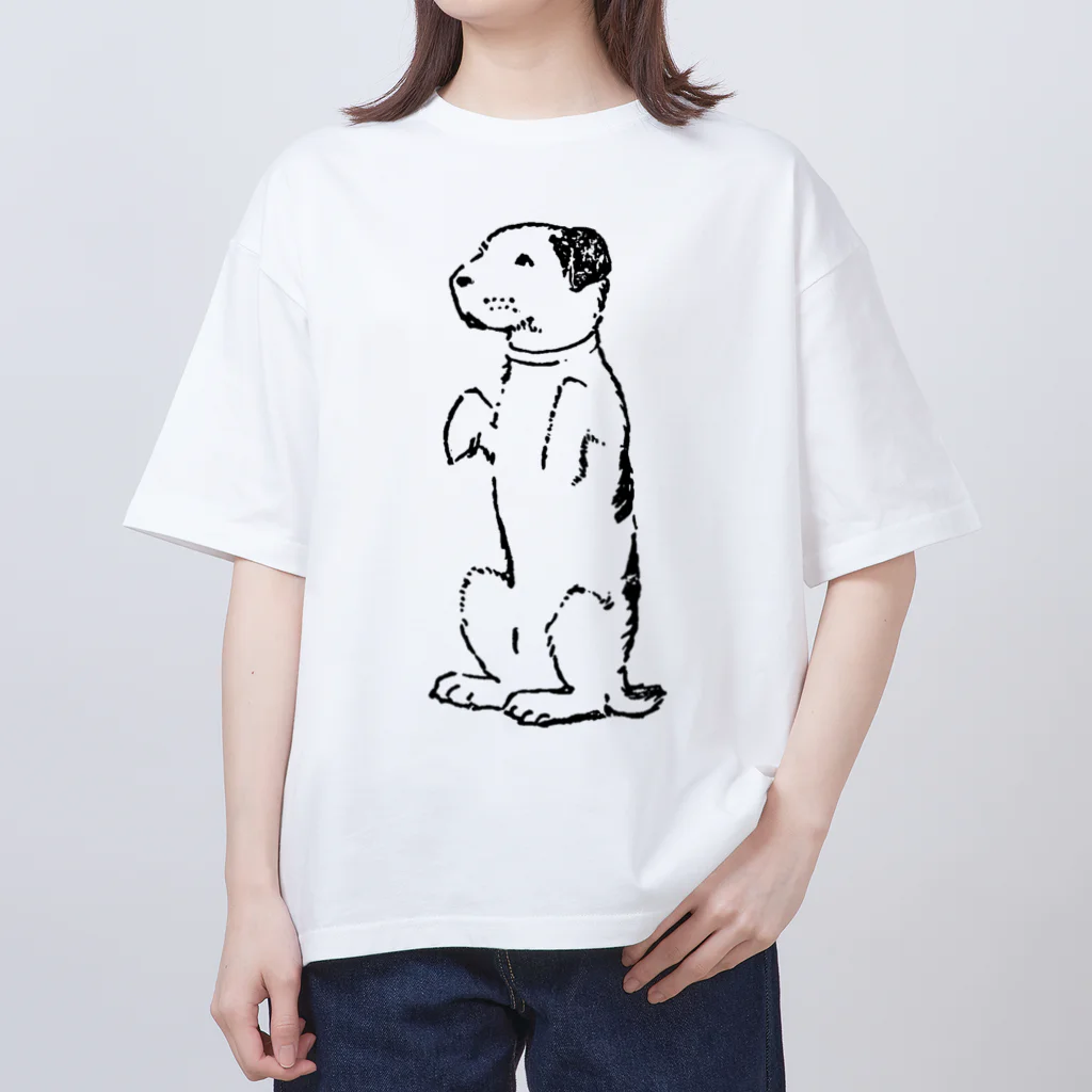 Saza-nami Antique designのたちあがる犬・白黒 オーバーサイズTシャツ