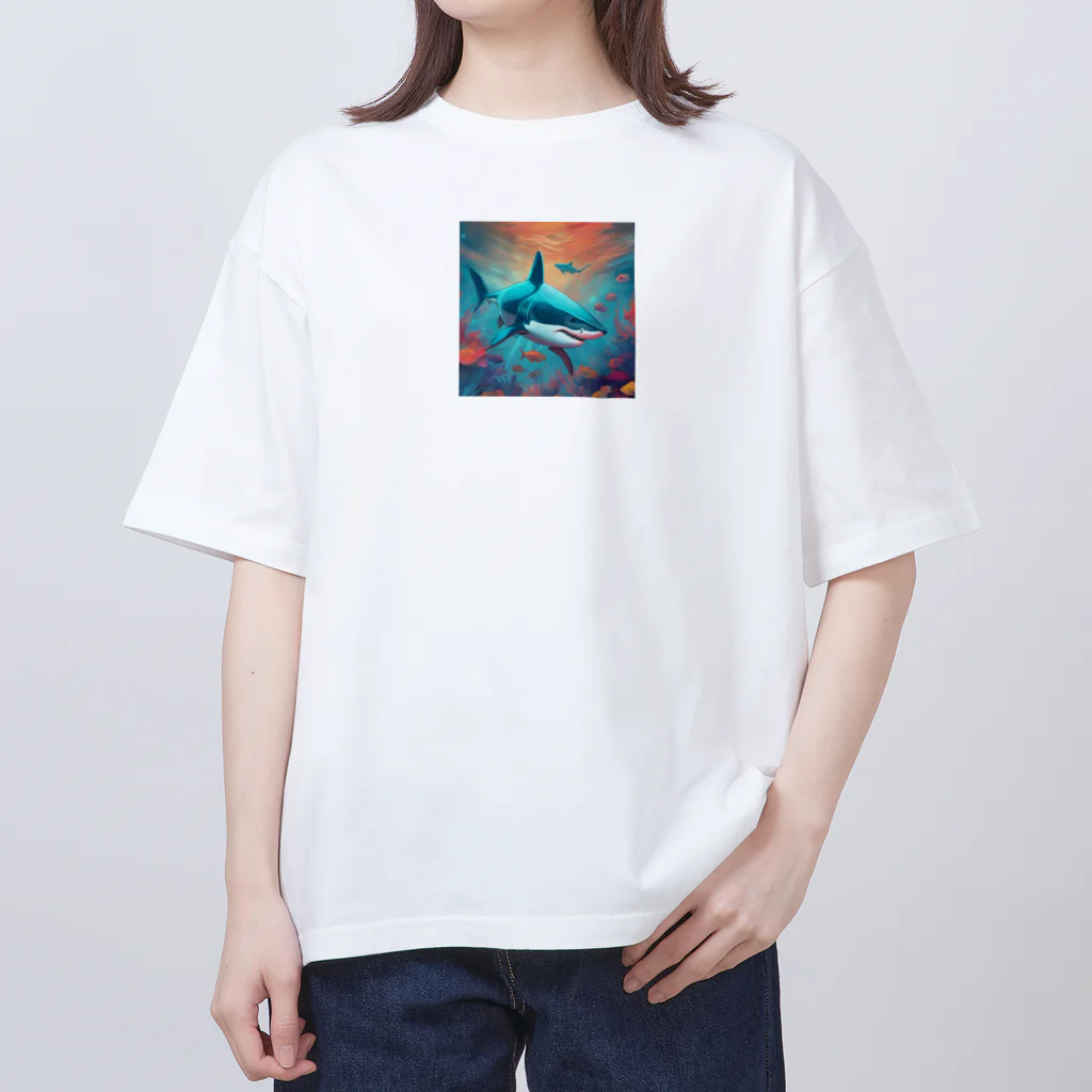 LINEスタンプっぽいグッズショップのサメさん Oversized T-Shirt
