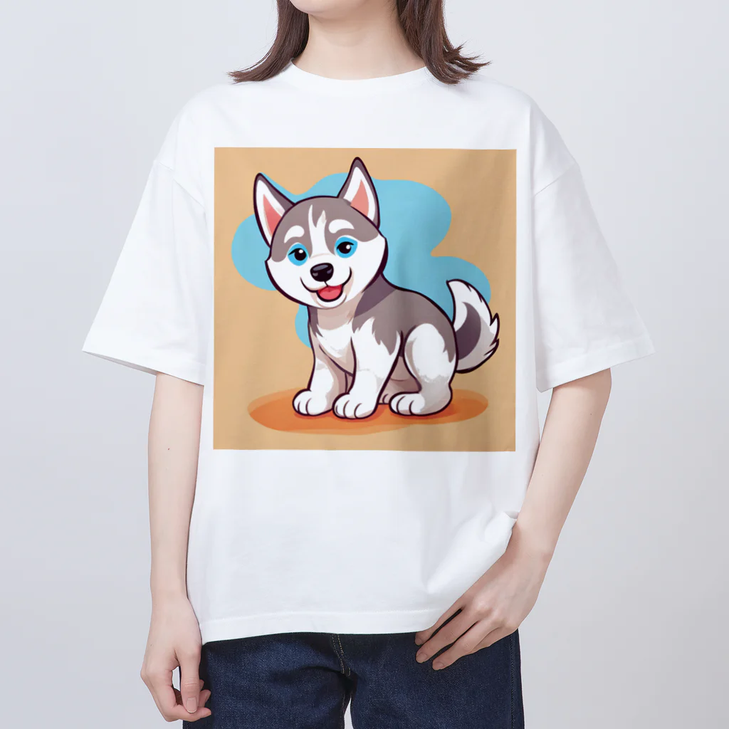 gobosyokaiのかわいいハスキーの子犬のイラストグッズC Oversized T-Shirt