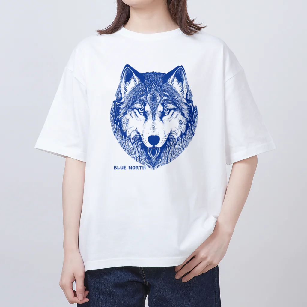 aokitaのリアルウルフデザイン［ブルー］ オーバーサイズTシャツ