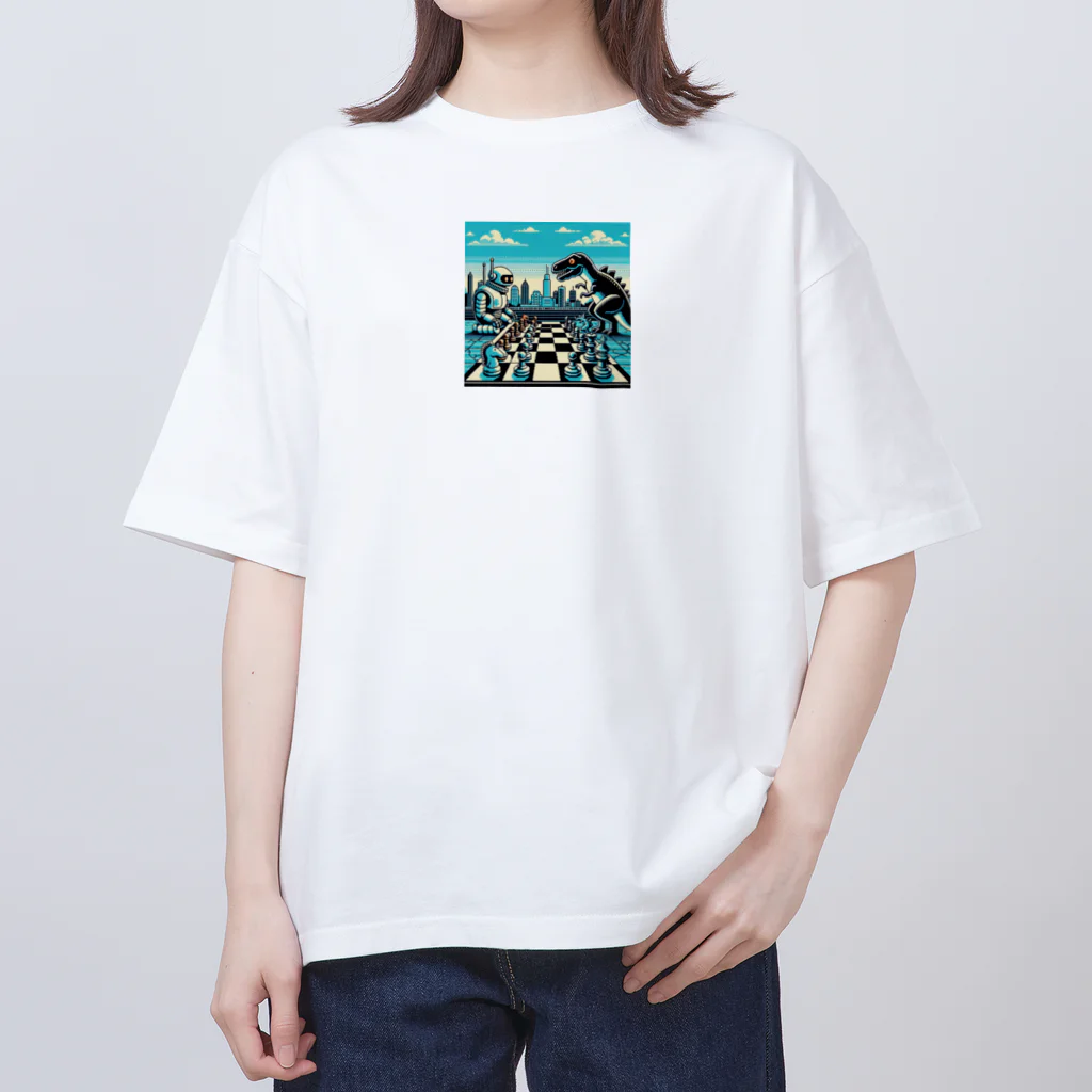 ワワジジドットクラブのドットロボットと恐竜のチェスゲームのドット絵B オーバーサイズTシャツ