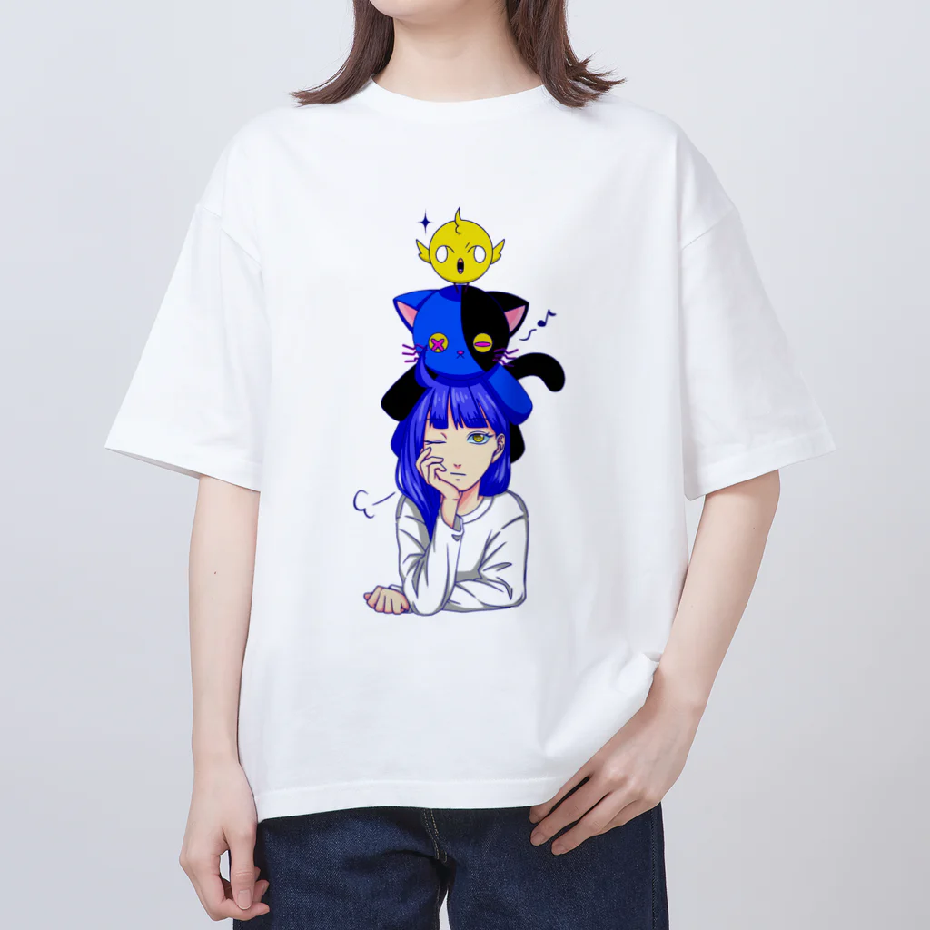 青と猫の青猫タワー オーバーサイズTシャツ