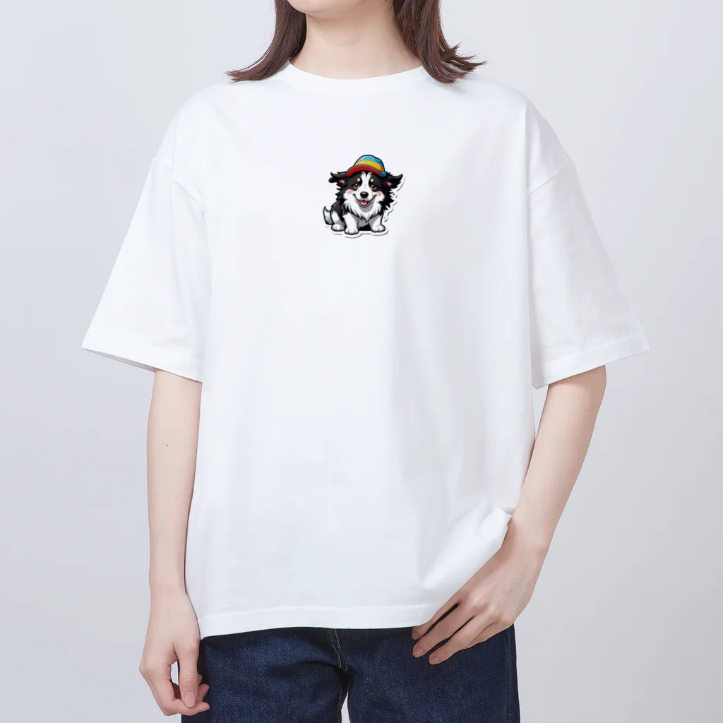 Haku_Arakawaのお帽子のボーダーコリー7 オーバーサイズTシャツ