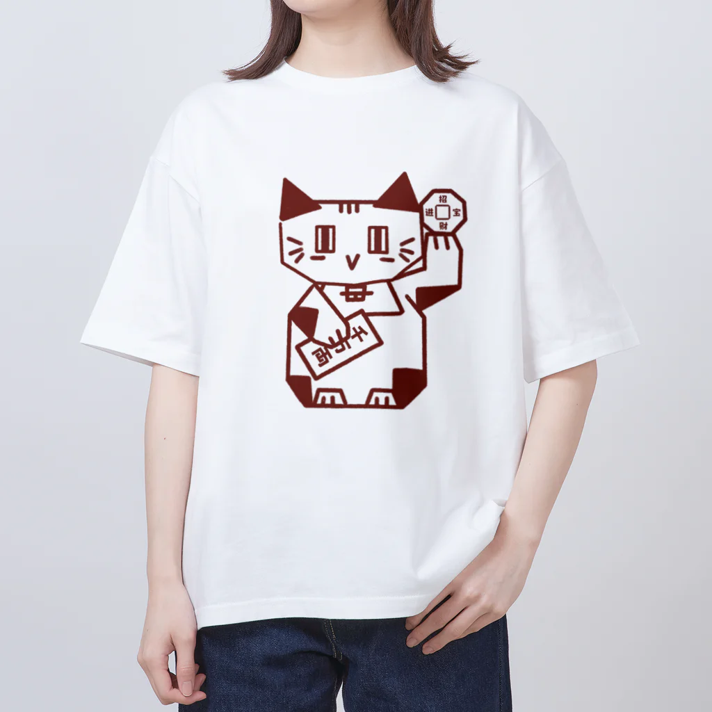 Lin Designのしかくい招き猫 オーバーサイズTシャツ