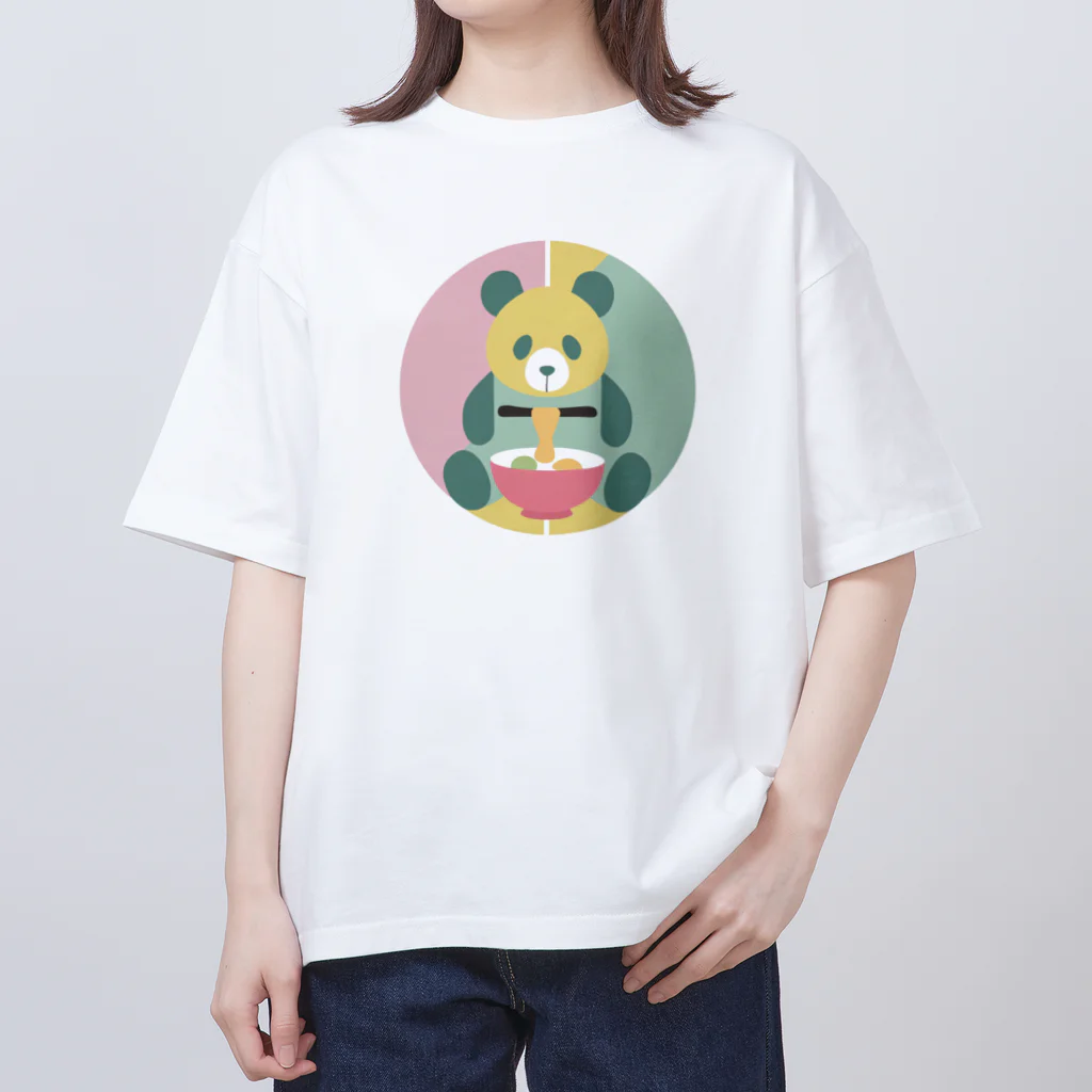 パステルな動物と食べ物と心強さとのなにか食べてるパンダ オーバーサイズTシャツ