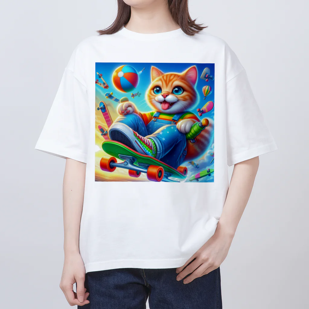 ニャーちゃんショップのスケボーキャット オーバーサイズTシャツ