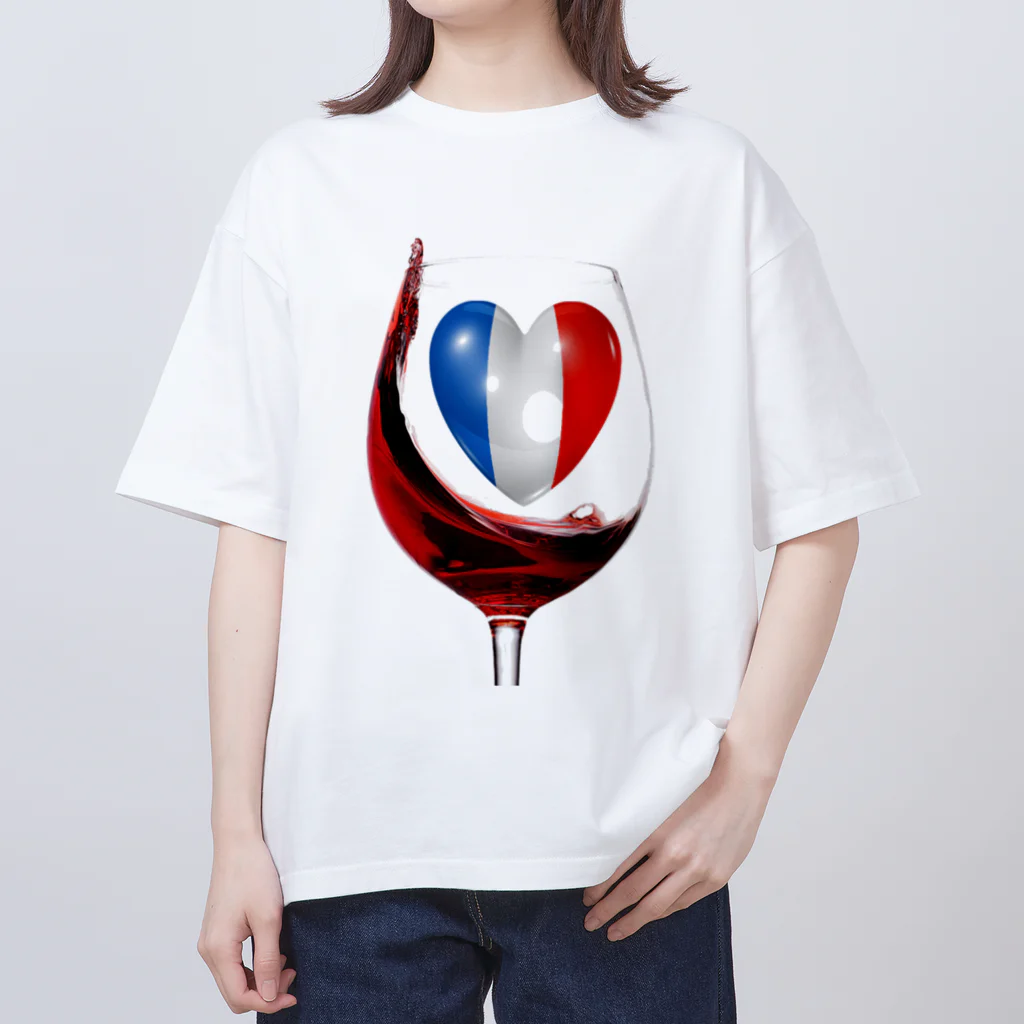 WINE 4 ALLの国旗とグラス：フランス（衣類） オーバーサイズTシャツ
