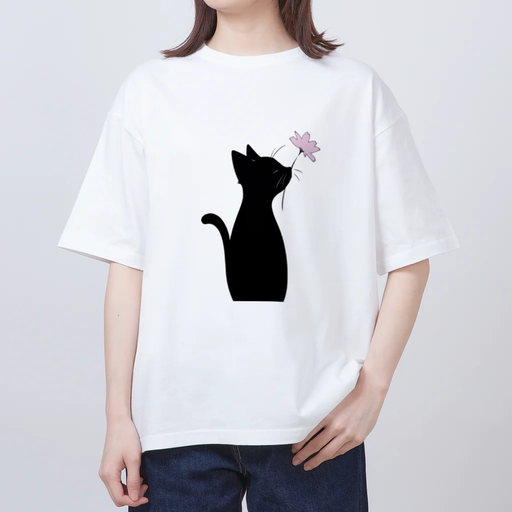 🇯🇵🏴‍☠️RYOSHI🌙のCrypto Batches#27黒猫とピンクのお花 オーバーサイズTシャツ